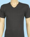 Black Combed Cotton Ribana V-Neck-047